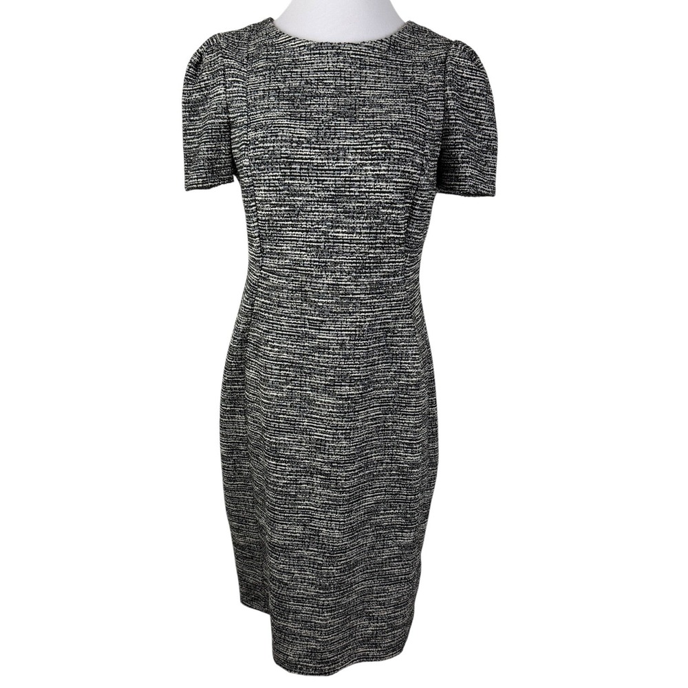 Calvin‎ Klein Black White Tweed Sheath Dress Women's 12 Exposed Zipper